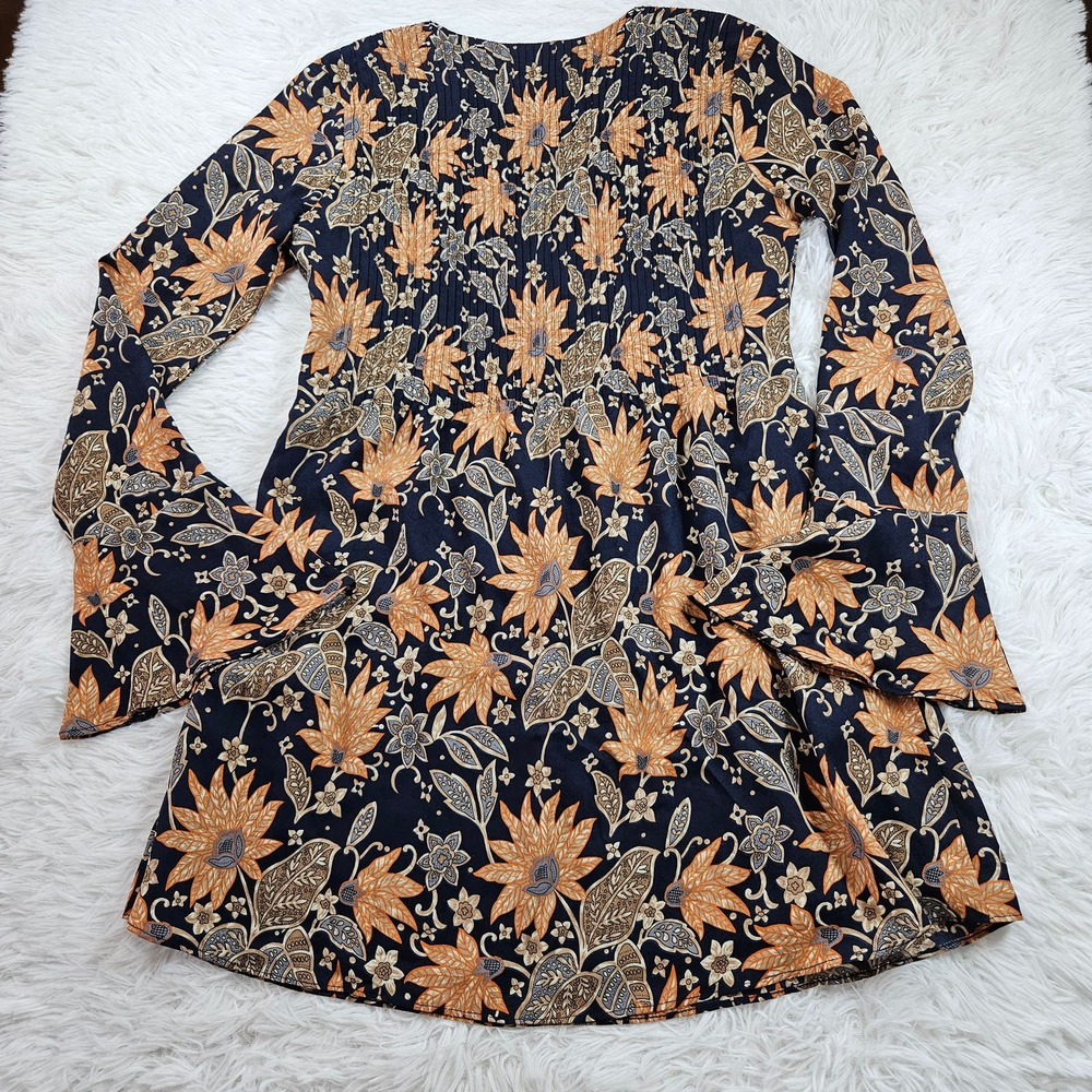 Revolve Tularosa Sz XS Himalayan Blue Floral Boho Flared Sleeve Mini Dress‎ - Picture 6 of 13